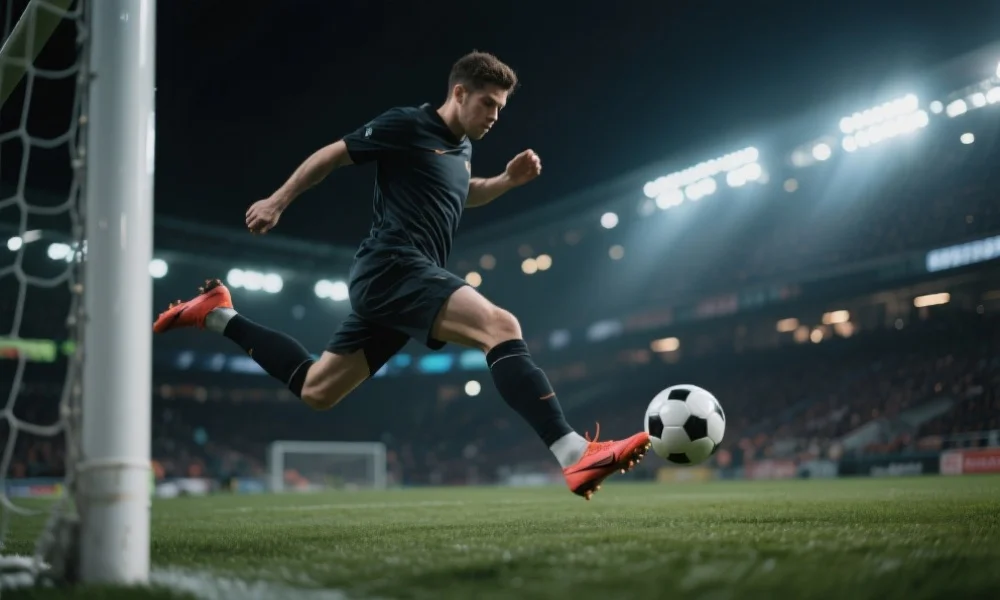 球员在欧洲冠军联赛中射门瞬间